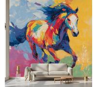 Kioldoq Colorful Animal Abstract Wall Murals 500x300 cm, Oil Painting Wallpaper Bedroom, Running Horse Self - Adhesive Removable Large Photo Wallpaper for Living Room, Bathroom, Dining Room