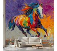 Kioldoq Colorful Animal Abstract Wallpaper 100x70 cm, Running Horse Peel and Stick Wallpaper, Oil Painting Mural for Living Room, Wall Mural Waterproof Vinyl Wrap Furniture Kitchen