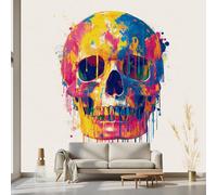 Kioldoq Colorful Skeleton Wall Mural, Ink Splash Mural Large, Graffiti Skull Wallpaper Non-Woven Water Proof for Living Room Bedroom Kitchen Home Decoration 400 x 280 cm