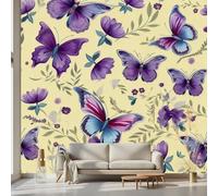 Kioldoq Floral Plant Wallpaper 100x70 cm, Butterfly Insect Peel and Stick Wallpaper, Animal Flower Mural for Living Room, Wall Mural Waterproof Vinyl Wrap Furniture Kitchen