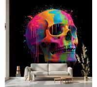 Kioldoq Graffiti Skull Wall Mural Decoration, Colorful Skeleton Wallpaper Peel and Stick, Ink Splash Mural for Living Room, Wallpaper Vinyl Waterproof Kitchen Bedroom 150x100 cm