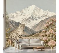 Kioldoq Leopard Flower Wall Mural, Cheetah Animal Wallpaper 250 x 175 cm, Snow Mountain Non-Woven Wall Mural Home Decoration, Wallpaper for Living Room Bedroom