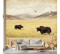 Kioldoq Mountain Animal Wallpaper 100x70 cm, Yak Bull Peel and Stick Wallpaper, Highland Cow Mural for Living Room, Wall Mural Waterproof Vinyl Wrap Furniture Kitchen
