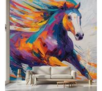 Kioldoq Oil Painting Wall Mural, Colorful Animal Abstract Wallpaper 250 x 175 cm, Running Horse Non-Woven Wall Mural Home Decoration, Wallpaper for Living Room Bedroom