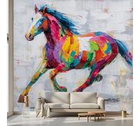 Kioldoq Oil Painting Wallpaper 200x140 cm, Running Horse Wall Mural Deco, Colorful Animal Abstract Non-Woven Wallpaper for Living Room - Home Decoration Bedroom Kitchen Wall Paper