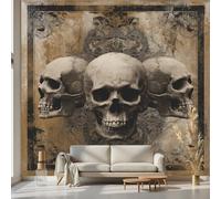 Kioldoq Retro Skeleton Wallpaper 350x256 cm, Skull Gothic Mural, Day of The Dead Self-Adhesive Mural Removable Wall Sticker for Bedroom Living Room Kitchen Wall Decor