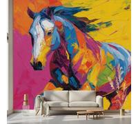 Kioldoq Running Horse Wallpaper 200x140 cm, Colorful Animal Abstract Wall Mural Deco, Oil Painting Non-Woven Wallpaper for Living Room - Home Decoration Bedroom Kitchen Wall Paper