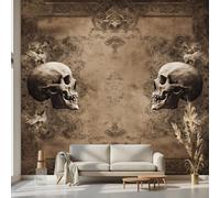 Kioldoq Skull Gothic Wallpaper 350x256 cm, Day of The Dead Mural, Retro Skeleton Self-Adhesive Mural Removable Wall Sticker for Bedroom Living Room Kitchen Wall Decor