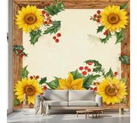 Kioldoq Sunflower Wallpaper Peel and Stick, Floral Plant Wall Murals 300x210 cm, Flower Botanical Mural Removable Self-Adhesive for Bedrooms Living Rooms Kitchen Home Decoration