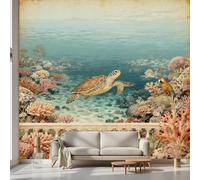 Kioldoq Turtles Sea Wall Mural, Ocean Coral Wallpaper 250 x 175 cm, Underwater World Non-Woven Wall Mural Home Decoration, Wallpaper for Living Room Bedroom