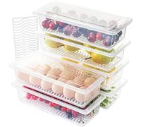 Kiommi 6 Pack Stackable Saver Containers with Lid Removable Drain Plate Food Storage Keeper for Fruits Vegetables Meat Fish to Keep and Dry