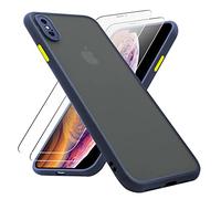 KIOMY Case for iPhone X/iPhone Xs with 2 HD Tempered Glass Screen Protectors, Translucent Matte Protection Cover with Soft Edge, Hard PC Back and TPU Hybrid Anti Yellow Slim fit Shell, 5.8 inch Blue