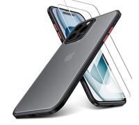 KIOMY case for Phone 15pro Case with 2 HD Tempered Glass Screen Protectors, Translucent Matte Protection Cover with Soft Edge, Hard PC Back and TPU Hybrid Anti Yellow slim fit shell, 6.1 inches black