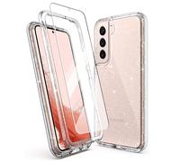 KIOMY Clear Shockproof Case for Samsung Galaxy S22 with 2 Packs Tempered Glass Screen Protectors, 3 Layers in 1 Full Body Protection Hard PC Back and Front Cover + TPU Bumper Glitter Sparkle Sparkly