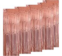 Kioneer Metallic Tinsel Curtains Rose gold 5 Packs 3 ft x 10 ft Foil Fringe Curtains for Photo Backdrop Door Wall Hanging Window Curtain Party Offiice Decoration
