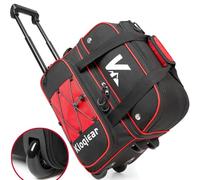 Kioqiear Double Roller 2 Ball Bowling Bag with Large Separate Shoe Compartment and Oversized Accessory Pocket, 36" Extendable Handle. (RED)