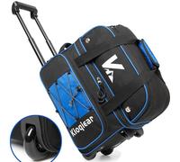Kioqiear Double Roller 2 Ball Bowling Bag with Large Separate Shoe Compartment and Oversized Accessory Pocket, 36" Extendable Handle. (BLUE)