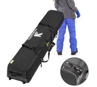 Kioqiear Rolling Ski Bag with Wheels for Air Travel,Padded Double Ski Bag to Hold 2 Pairs of Skis up to 175 or 190 cm. (BLK, 175cm)