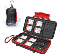 Kiorafoto Professional IPX5 Water-Resistant Anti-Shock Holder Storage SD SDHC SDXC TF MSD Memory Card Case Protector with Carabiner for 12 SD Cards & 12 Micro SD Cards