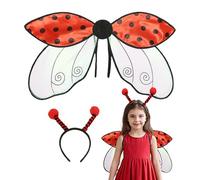 Kioriur 2pcs Ladybug Wings Kids - Fairy Costume, Shawl Wings | Ladybug Bee Cosplay Costume Wings, Pretenders Ladybug Wings Headband Masquerade Tooth Fairy Costume Accessories for Kids Adults