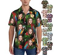 kioskbanks Custom Hawaiian Shirt with Face Personalised Tropical Floral Button Down Shirts for Man Summer Beach Shirt
