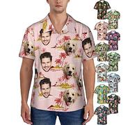 kioskbanks Custom Hawaiian Shirt with Face Personalised Tropical Floral Button Down Shirts for Man Summer Beach Shirt