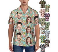 kioskbanks Custom Hawaiian Shirt with Face Personalised Tropical Floral Button Down Shirts for Man Summer Beach Shirt
