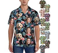 kioskbanks Custom Hawaiian Shirt with Face Personalised Tropical Floral Button Down Shirts for Man Summer Beach Shirt