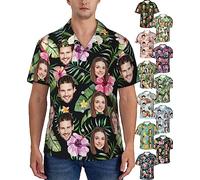 kioskbanks Custom Hawaiian Shirt with Face Personalised Tropical Floral Button Down Shirts for Man Summer Beach Shirt