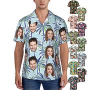 kioskbanks Custom Hawaiian Shirt with Face Personalised Tropical Floral Button Down Shirts for Man Summer Beach Shirt
