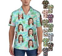 kioskbanks Custom Hawaiian Shirt with Face Personalised Tropical Floral Button Down Shirts for Man Summer Beach Shirt