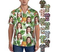 kioskbanks Custom Hawaiian Shirt with Face Personalised Tropical Floral Button Down Shirts for Man Summer Beach Shirt