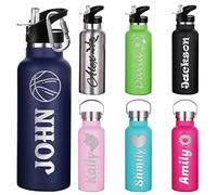 kioskbanks Personalized Sport Water Bottles Custom Stainless Steel Water Bottle Insulated, Customized 12/26 Oz Water Flask, Name Text Engraved