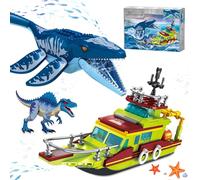 kiothdre 3 IN 1 Ocean Explorer Dinosaur Building Set Compatible with Dinosaur Park World, City Boat Ship & Mosasaurus Spinosaurus Dino Toys with Poseable Joints, Toys for Kids Boys Age 6-12