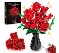 kiothdre Red Rose Flowers Building Set, Gothic Artificial Flower Botanical Collection Kit for Adults, 443PCS Rose Bouquet, Valentine Gifts for Adults Women