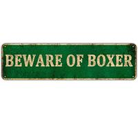 KIOZIY Beware of Boxer Dog Metal Tin Sign, Yard Outdoor Warning Fence Sign (4" x 16")