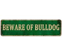 KIOZIY Beware of Bulldog Dog Metal Tin Sign, Yard Outdoor Warning Fence Sign 4" x 16"