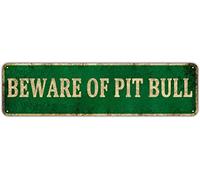 KIOZIY Beware of Pit Bull Dog Metal Tin Sign Yard Outdoor Warning Fence Sign 4" x 16"