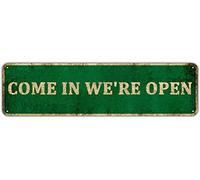 KIOZIY Come In We Are Open Metal Tin Sign, Business Retail Store Home Large Restaurant Bar Office Hotel (4" x 16")