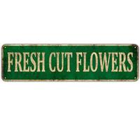 KIOZIY Fresh Cut Flowers Metal Sign, Garden She Shed Farmhouse Signs 4"x16"