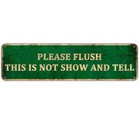 KIOZIY Funny Bathroom Signs, Please Flush This Is Not Show and Tell Tin Sign, Farmhouse Bathroom Decor, Bathroom Decor Wall Art, Funny Bathroom Humor, Bathroom Accessories, Rustic Home Decor, 4" x 16"