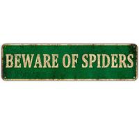 KIOZIY Funny Sarcastic Metal Tin Sign Humor Home Wall Decor Man Cave Bar Yard Wall Warning - Beware of Spiders (4" x 16")
