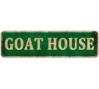 KIOZIY Goat House Sign, Goat Decor Goat Sign Goat Lover Gift, Funny Wall Decor for Home/Man Cave, Retro Aluminum Signs 4" x 16"