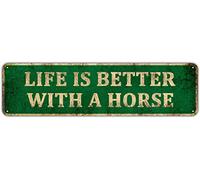 KIOZIY Horse Sign, Life is Better With a Horse, 4" x 16" Tin Signs, Horse Mom, Horse Gifts, Horse Decor, Horse Plaques, Horse Lover Gifts