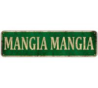 KIOZIY Mangia Mangia Metal Sign, 4”x16”, Italian, Kitchen, Food, Eating, Kitchen Decor, Dining, Home Decor