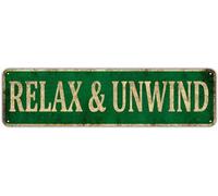 KIOZIY Relax and Unwind 4"x16" Metal Sign, Wall Décor for Bath and Laundry, Patio Wall Art Metal Plaque Signs