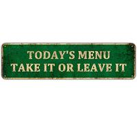 KIOZIY Today's Menu Take It or Leave It Retro Vintage Kitchen Signs Wall Decor Metal Tin Sign 4" x 16"