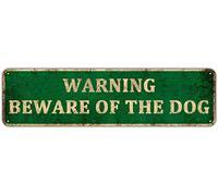 KIOZIY Warning Beware of The Dog, Aluminum Caution Sign Not Responsible for Injury Or Death 4" x 16", Easy Mounting, Indoor/Outdoor Use for home, Business, Driveway Alert