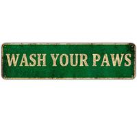 KIOZIY Wash Your Paws Retro Metal Tin Sign Vintage Aluminum Sign for Home Coffee Wall Decor 4" x 16"