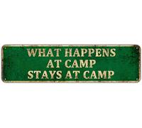 KIOZIY What Happens On The Camp Stays On The Camp 4" x 16" Aluminum Novelty Sign